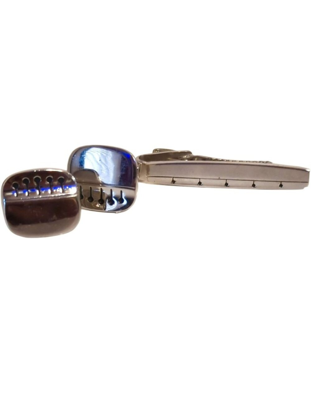 Speidel Silver Tone Cufflinks Tie Clip Set Cutout Design Vintage
